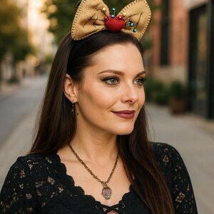 Dolls Kill ✦ Cursed Heart Plush Bow Headband ✦ Pins Stitching Costume OS NWT